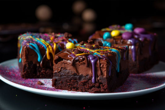Kosmische Brownies mit reicher Schokoladen -Ganache