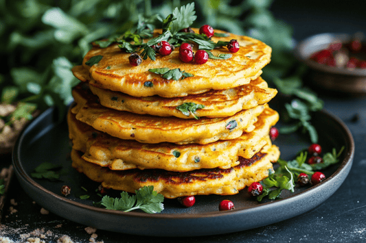 Herzhafte Kichererbsenpfannkuchen (Besan Chilla) mit Kräutern und Gewürzen