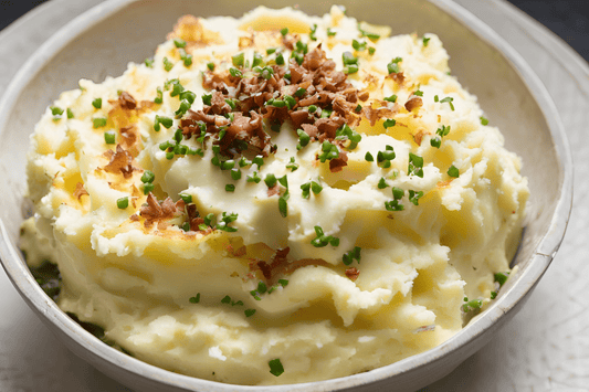 Cremy beladene Kartoffelpüree mit Cheddar, Speck und Schnittlauch