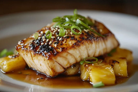 Pan-Seared Mahi Mahi mit Ananas Teriyaki Glasur