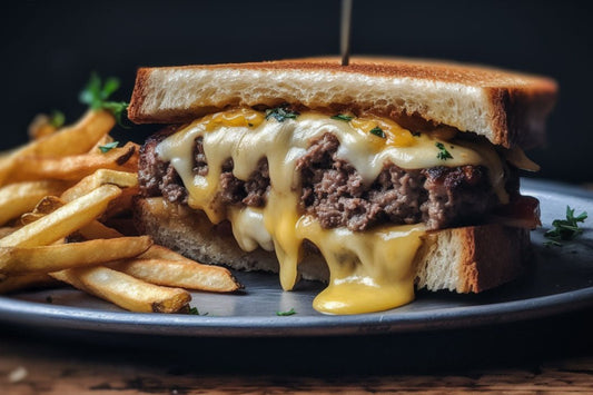 Gourmet -Pastetchenschmelze mit karamellisierten Zwiebeln und Schweizer Käse