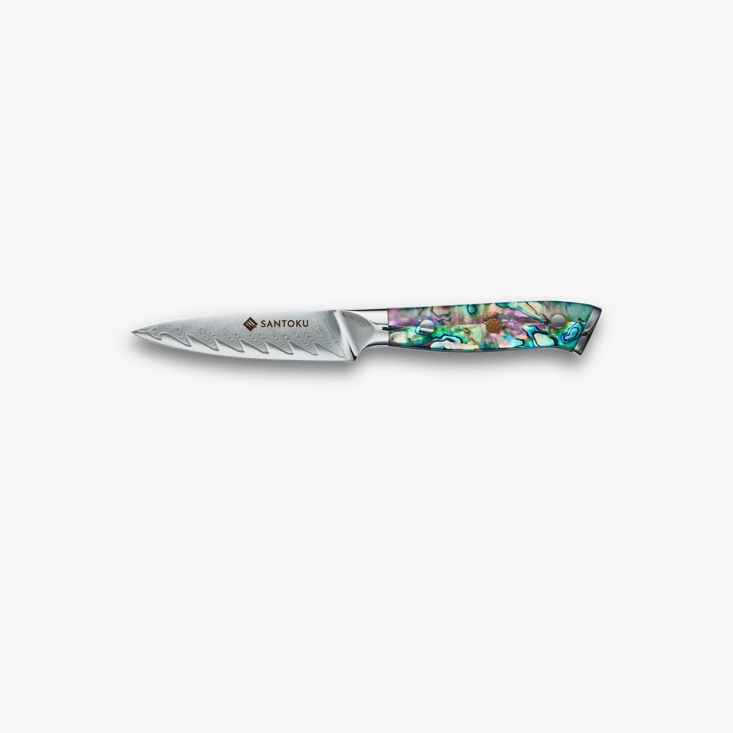 Chikashi (ちかし) Damaskus -Stahlmesser mit Abalone -Griff