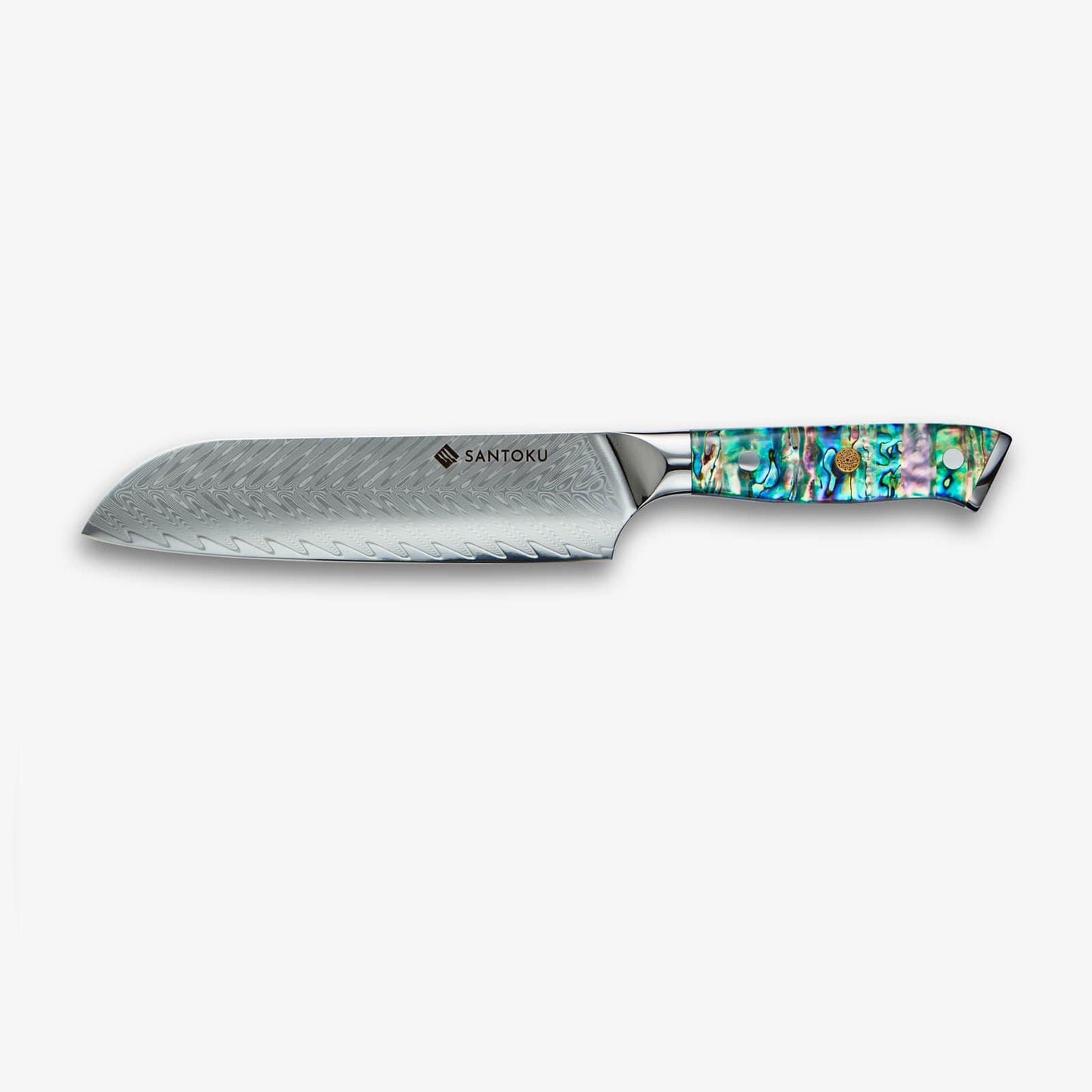 Chikashi (ちかし) Damaskus -Stahlmesser mit Abalone -Griff
