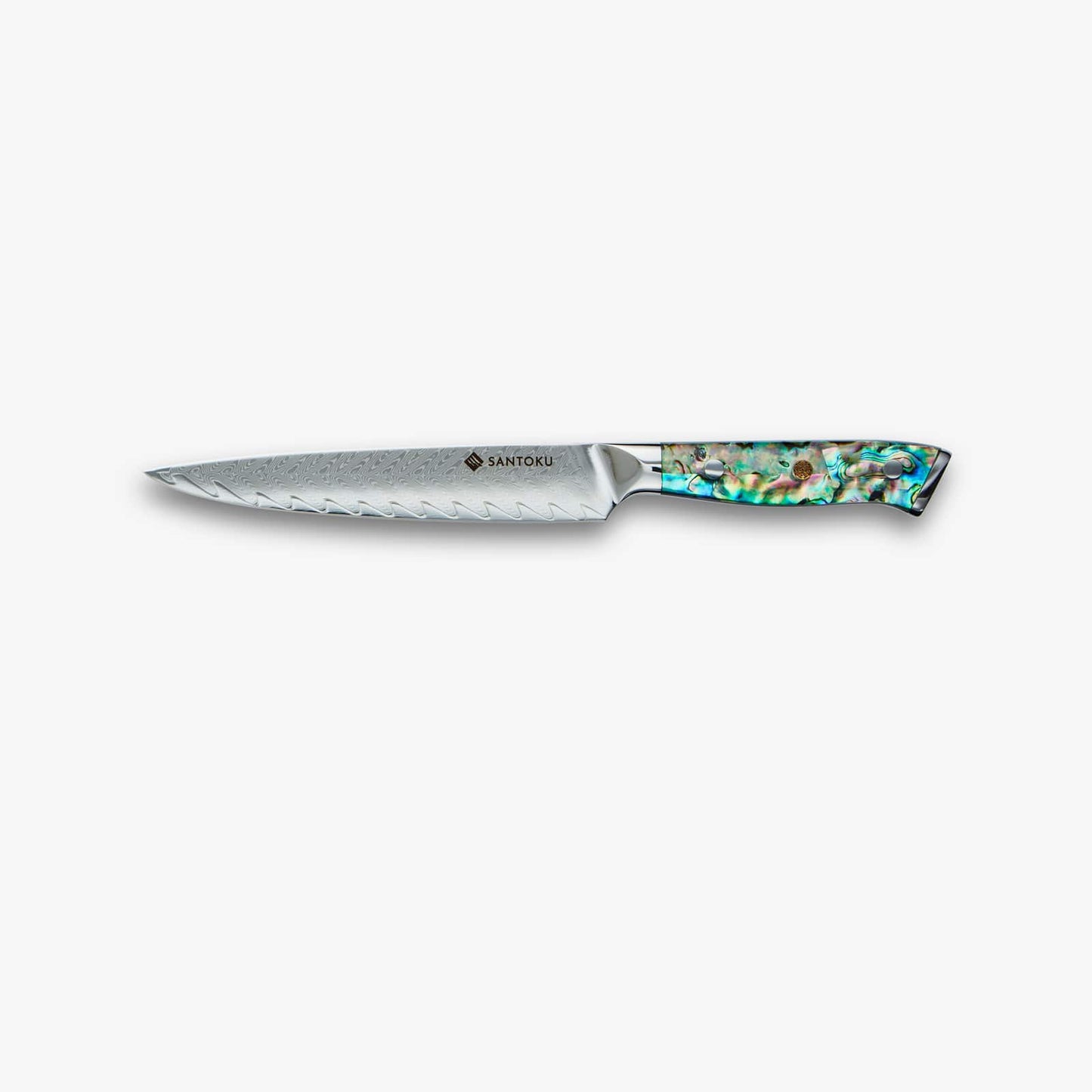 Chikashi (ちかし) Damaskus -Stahlmesser mit Abalone -Griff