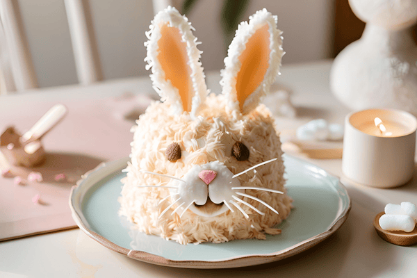 Wunderlicher Osterhasenkuchen mit Kokosfell und Marshmallow -Ohren
