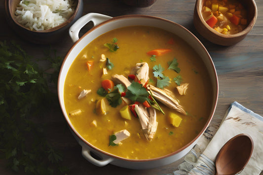 Gewürz Mulligatawny -Suppe mit Hühnchen und Gemüse