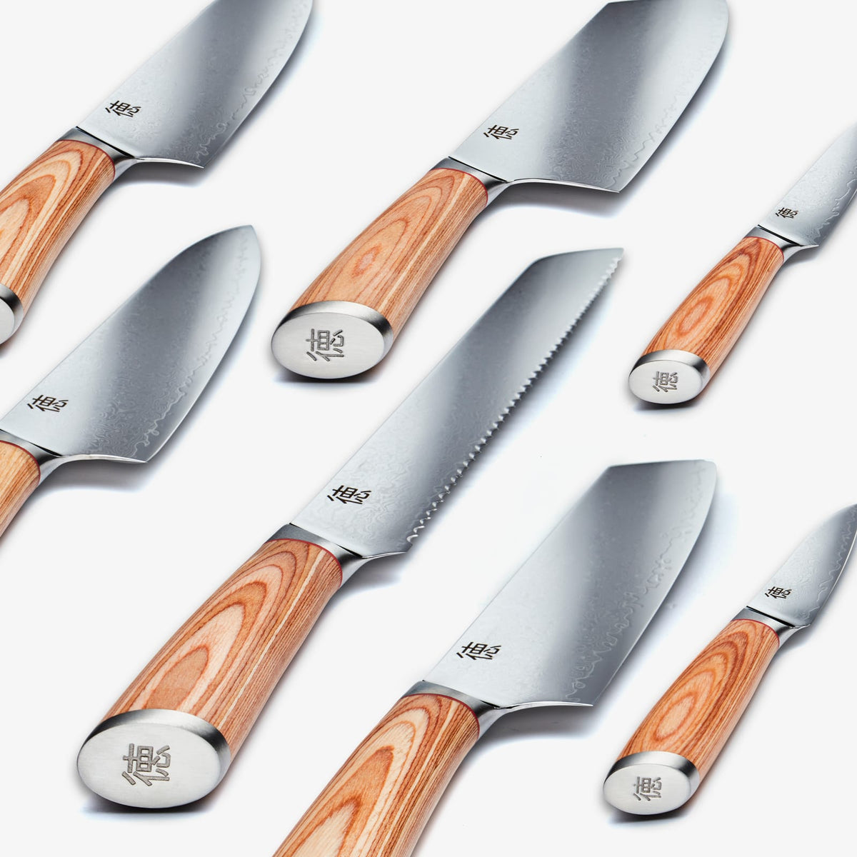 Haruta Ensemble de 10 couteaux de cuisine japonais en acier damas VG10 avec poignées et fourreaux en bois