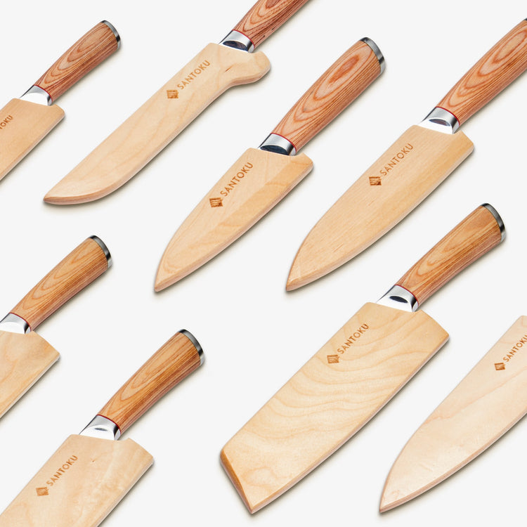 Haruta Ensemble de 10 couteaux de cuisine japonais en acier damas VG10 avec poignées et fourreaux en bois