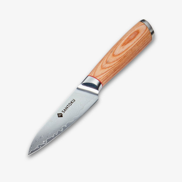 Haruta 4 Zoll VG10 Schälmesser aus japanischem Damaststahl mit Holzgriff und Scheide