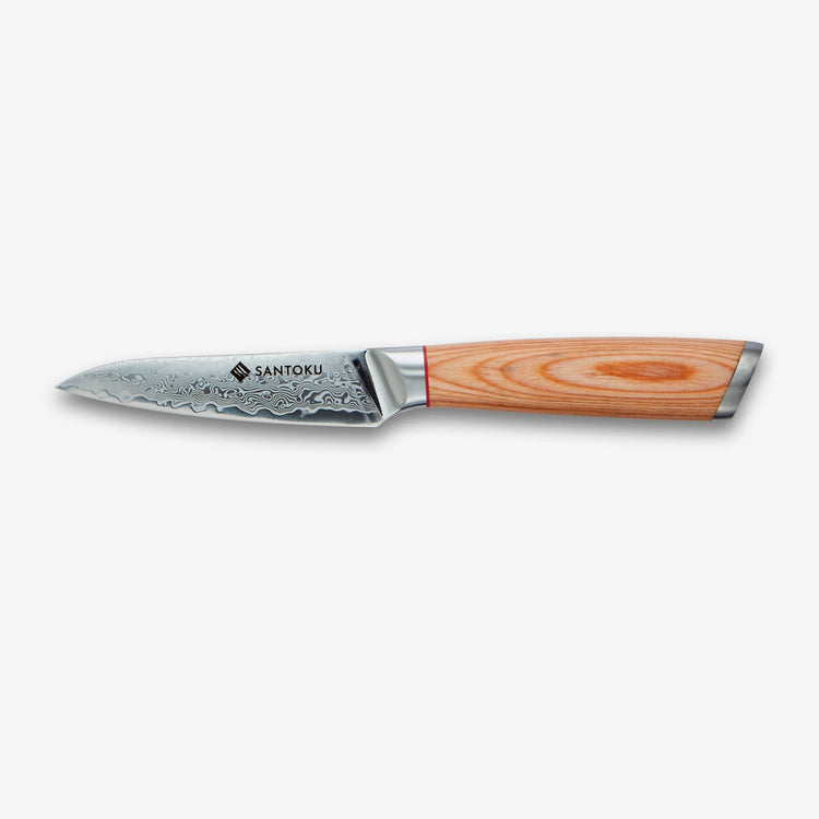 Haruta Couteau d'office japonais en acier damas VG10 de 4 pouces avec manche en bois et fourreau
