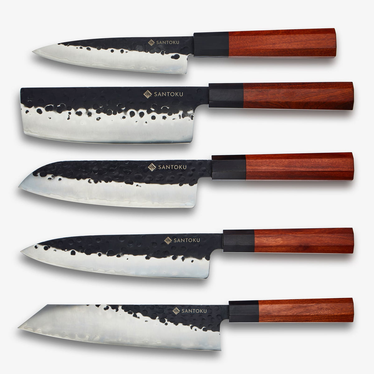 Série de couteaux Minato avec porte-couteau magnétique en bois d'acacia
