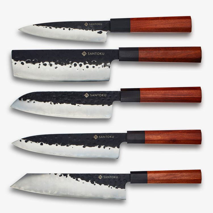 Série de couteaux Minato avec porte-couteau magnétique en bois d'acacia