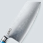 Aiko-Messer aus blauem Damaststahl mit farbigem blauem Harzgriff