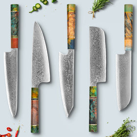 Ichika Damaststahlmesser mit farbigem achteckigem Griff